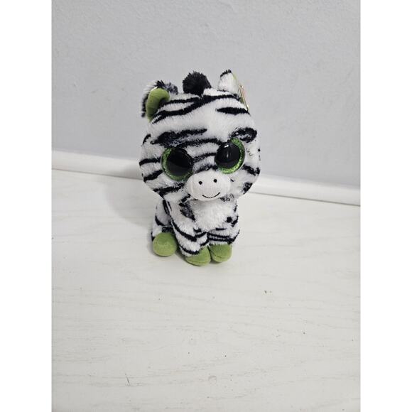 Ty Other - Ty Beanie Boos Zig Zag Zebra Plush Black White Green Big Solid‎ Eyes 2011
